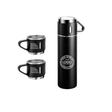 Steel Vacuum Flask Set – 500 ml with 3 Stainless Steel Cups